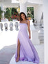 A Line Spaghetti Straps Lavender Satin Prom Dresses with Slit LBQ2648